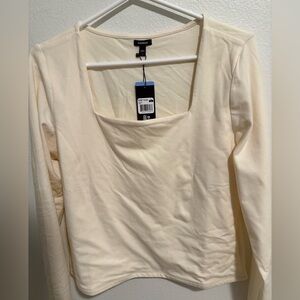 Express Ivory Long Sleeve Square Neck Top